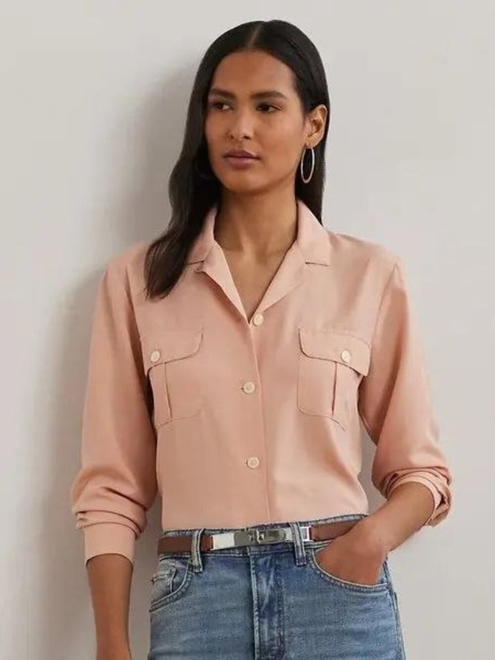 $125 Lauren Ralph Lauren Relaxed Fit Crepe Shirt Size 8